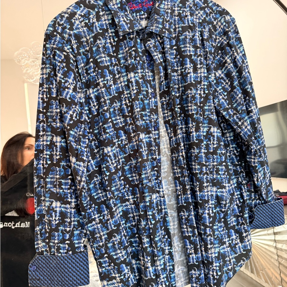 Robert Graham Blue and Black Patterned Blazer